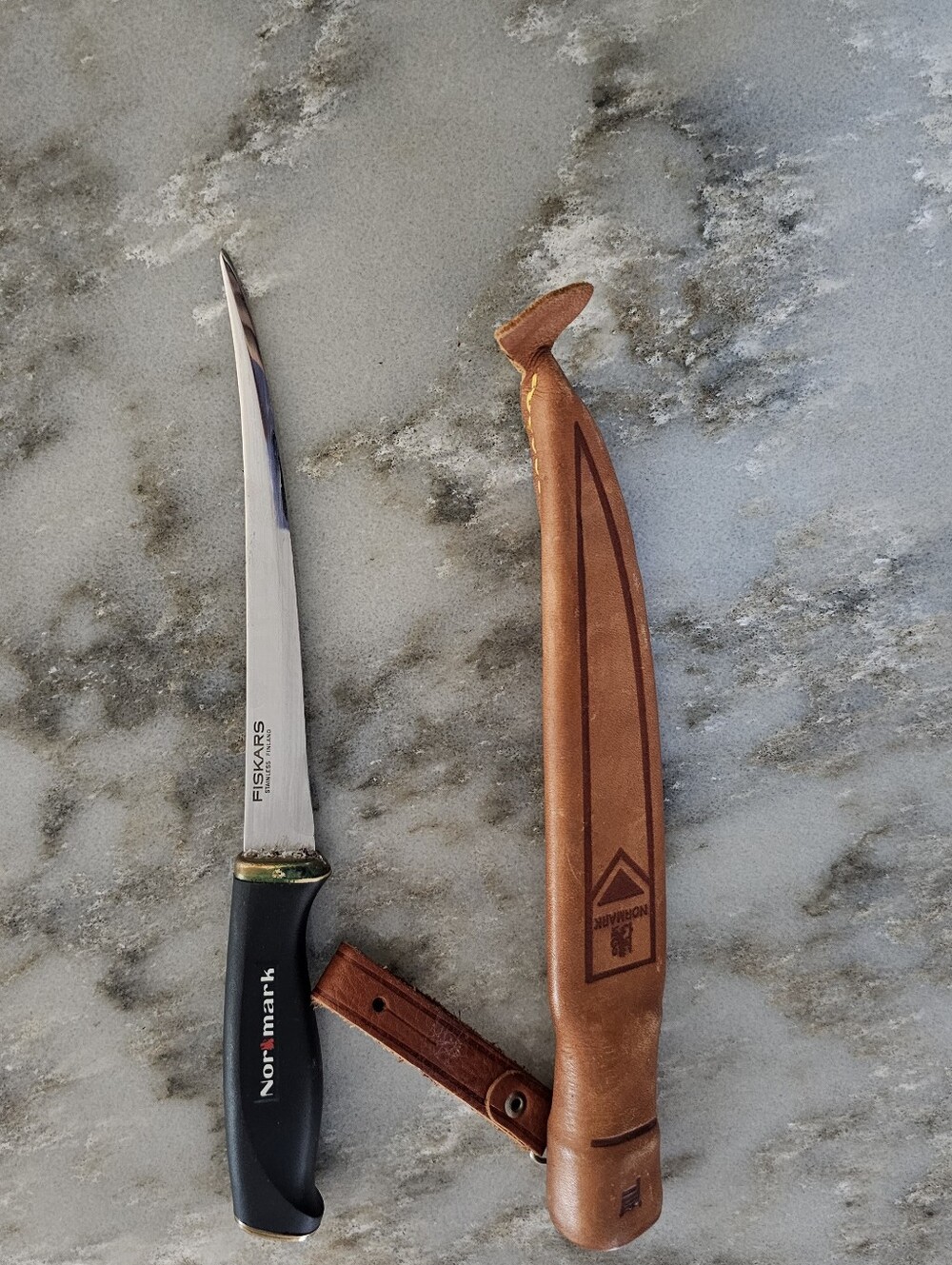 Vintage 1967 Normark Fiskars Finland Fish Fillet Knife Stainless Leather Sheath